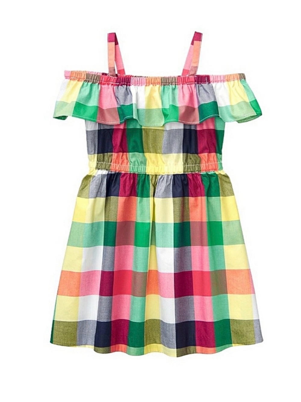Janie and Jack Rainbow Plaid Off-Shoulder Dress with Straps